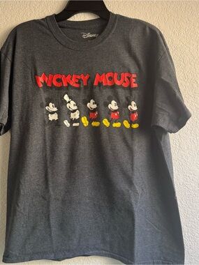 Disney Charcoal Graphic Tee with Red and Yellow Mickey Print